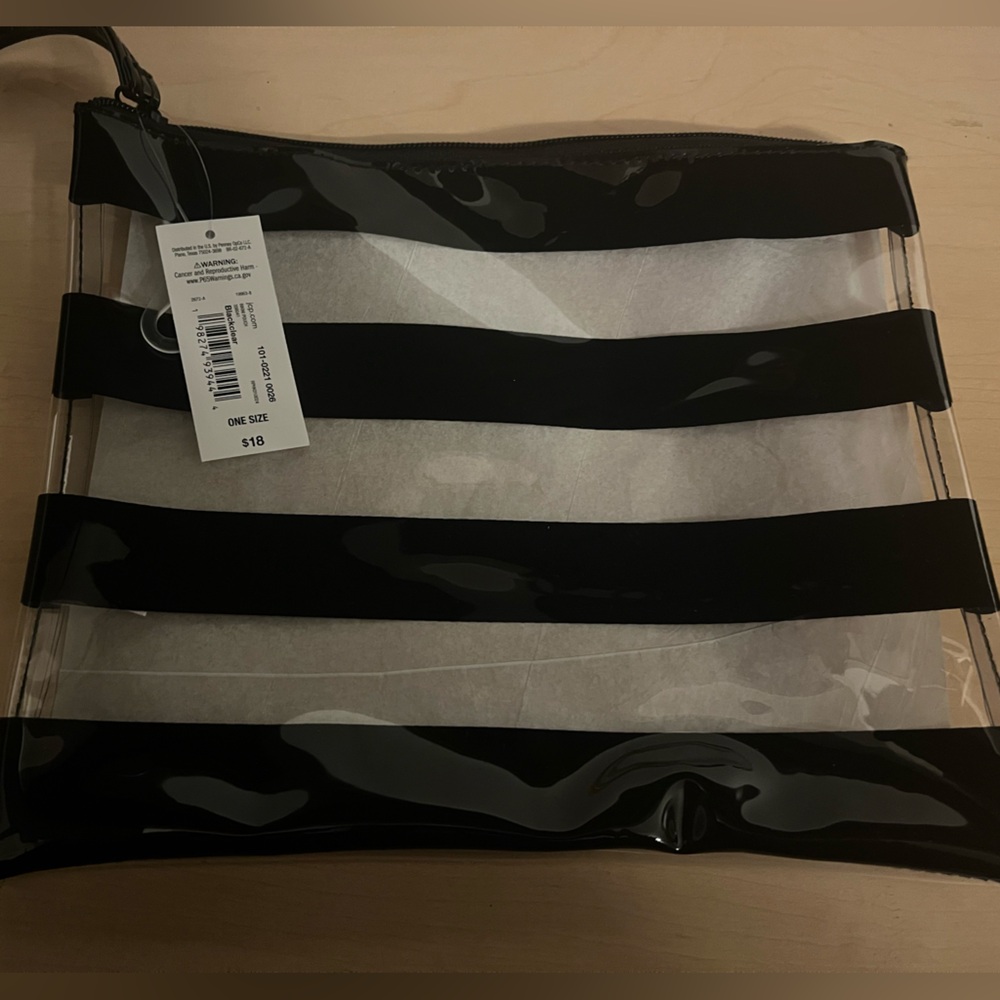 JCPenney Mixit color block jute pouch Black clear Striped Clutch - Picture 4 of 4